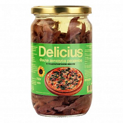 Филе анчоуса  в подсолнечном масле резанное, Delicius (0,700кг)